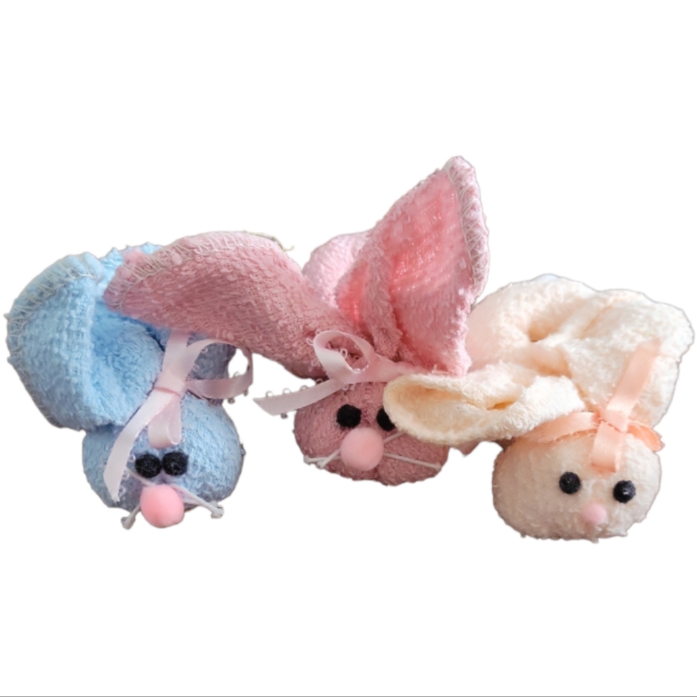 3 Hand Crafted Boo Boo Bunnies Ice Cube Holders Washcloths First-aid Rabbits